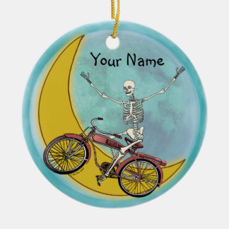 Skeleton Riding Bike Julgransprydnad Keramik