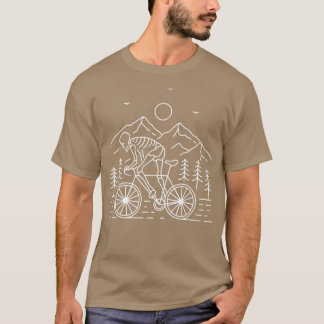 Skeleton Riding Bike Mountain Hike Nature Line Art T Shirt