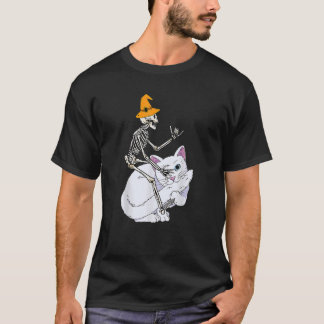Skeleton Riding Cat Lazy Halloween Costume Cute Ki T Shirt