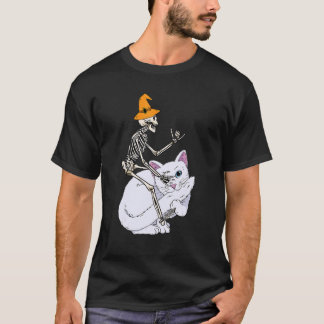 Skeleton Riding Cat Lazy Halloween Costume Cute Ki T Shirt