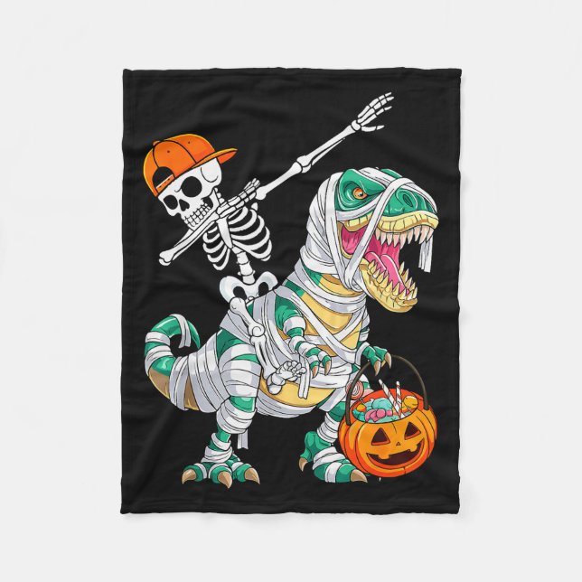 Skeleton Riding Dancing Dab Dinosaur T Rex Hallowe Fleecefilt (Framsidan)