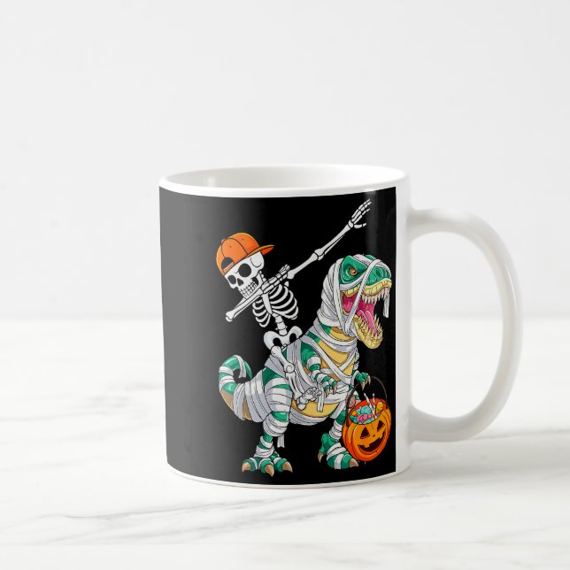 Skeleton Riding Dancing Dab Dinosaur T Rex Hallowe Kaffemugg (Höger)