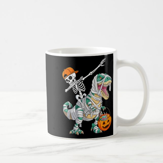 Skeleton Riding Dancing Dab Dinosaur T Rex Hallowe Kaffemugg (Höger)