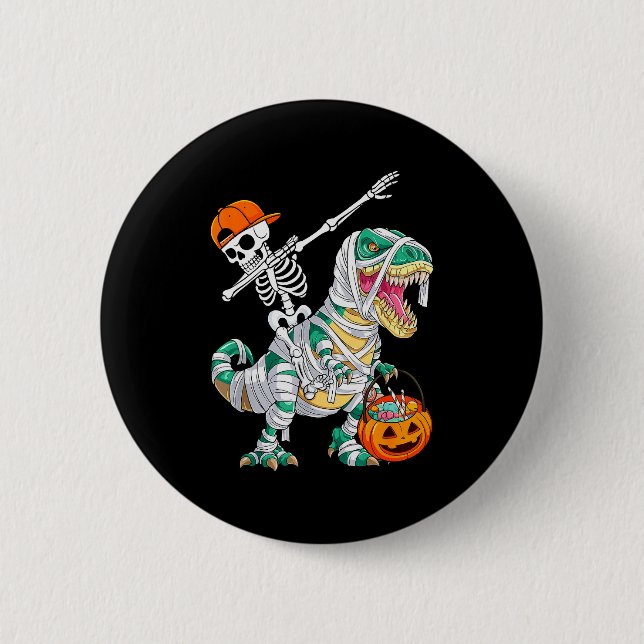 Skeleton Riding Dancing Dab Dinosaur T Rex Hallowe Knapp (Framsida)