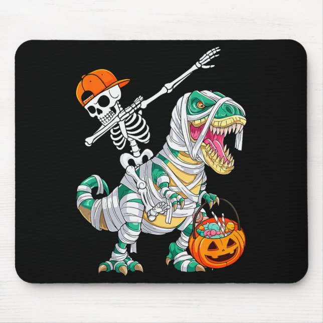 Skeleton Riding Dancing Dab Dinosaur T Rex Hallowe Musmatta (Framsidan)