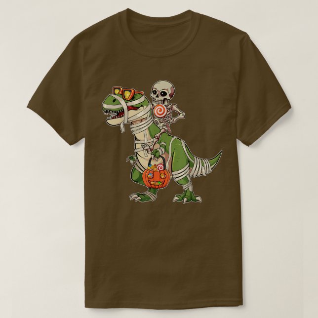 Skeleton Riding Dinosaur Halloween Candy Sweets Lo T Shirt (Design framsida)