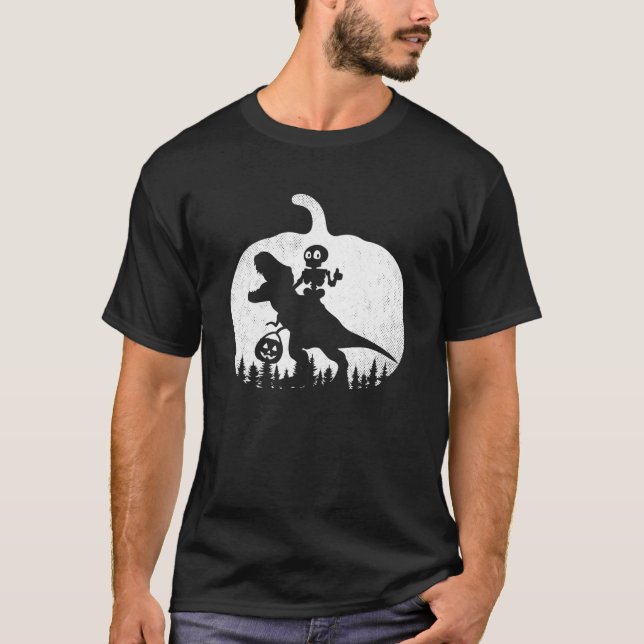 Skeleton Riding Dinosaur Halloween T Rex Costume B Shirt (Framsida)