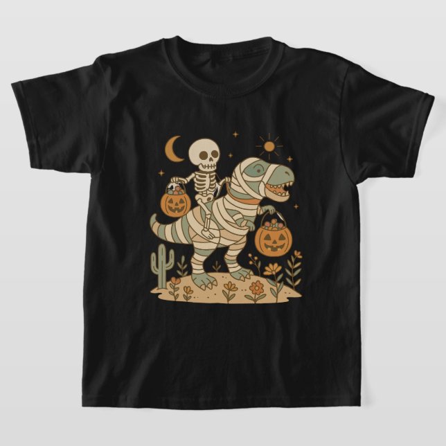Skeleton Riding Dinosaur med Candy T Shirt (Laydown)