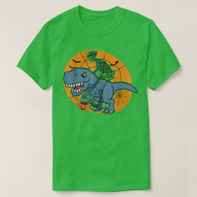 Skeleton Riding Dinosaur T re Halloween Funny Pump Shirt (Design framsida)