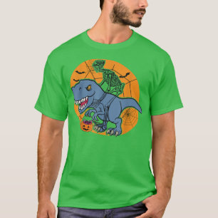Skeleton Riding Dinosaur T re Halloween Funny Pump Shirt