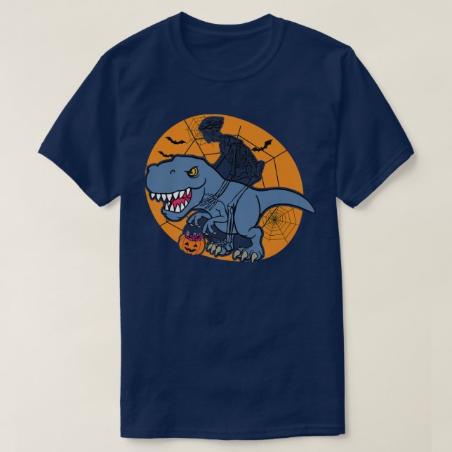 Skeleton Riding Dinosaur T re Halloween Funny Pump T Shirt (Design framsida)