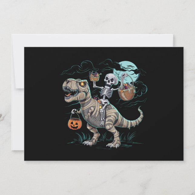 Skeleton Riding Dinosaur T rex Halloween Pumpkin Inbjudningar (Framsida)