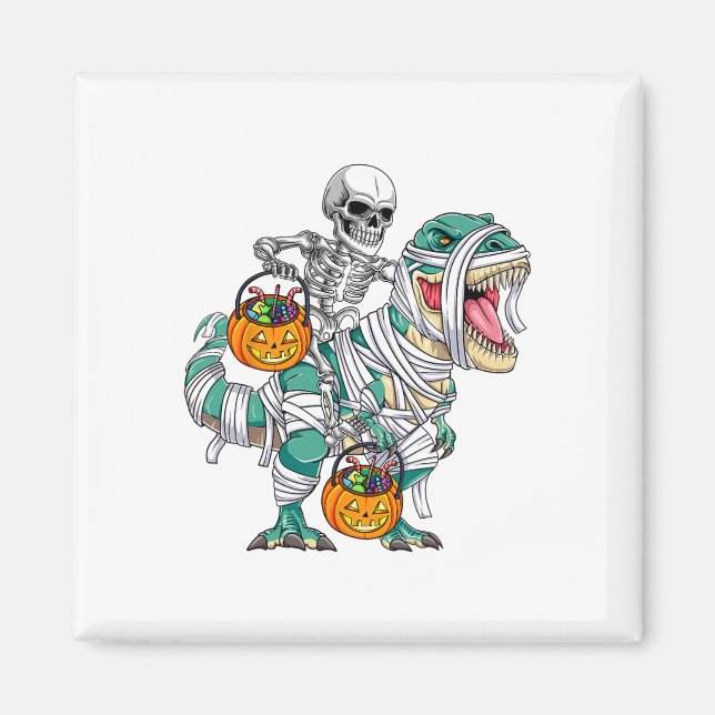 Skeleton Riding Dinosaur T Rex Roligt Kids Boys Ha Magnet (Framsidan)