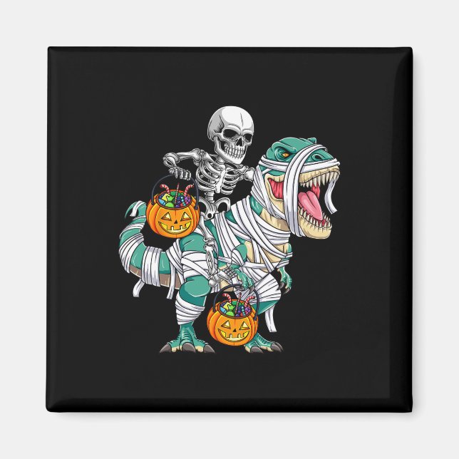 Skeleton Riding Dinosaur T Rex Roligt Kids Boys Ha Magnet (Framsidan)