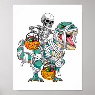 Skeleton Riding Dinosaur T Rex Roligt Kids Boys Ha Poster