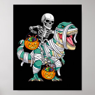 Skeleton Riding Dinosaur T Rex Roligt Kids Boys Ha Poster