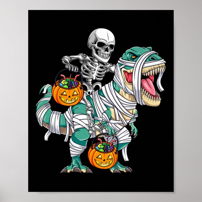 Skeleton Riding Dinosaur T Rex Roligt Kids Boys Ha Poster (Framsidan)