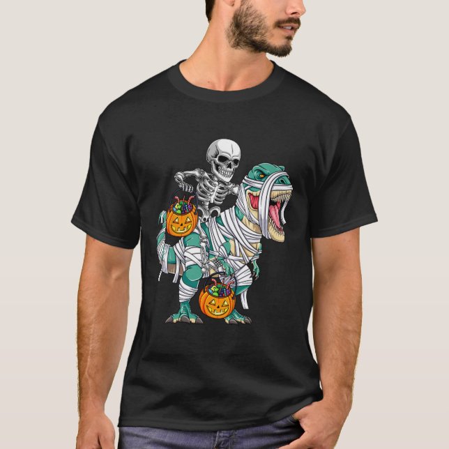 Skeleton Riding Dinosaur T Rex Roligt Kids Boys Ha Shirt (Framsida)