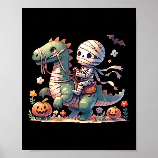 Skeleton Riding Dragon Halloween Pumpkin Theme Kid Poster (Framsidan)