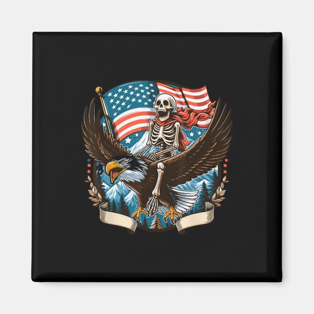 Skeleton Riding Eagle USA 4:e juli Pat Magnet (Framsidan)