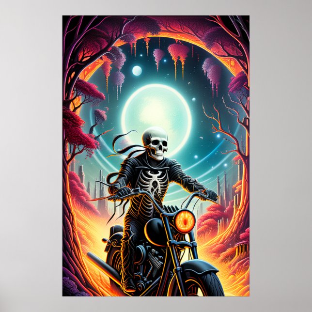 Skeleton Riding genom brandgrottan Poster (Framsidan)