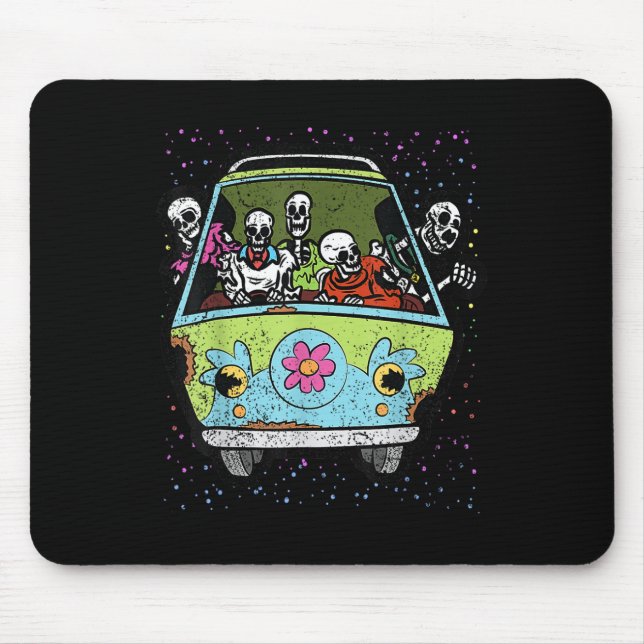 Skeleton Riding Hippie Van Halloween Costume Retro Musmatta (Framsidan)