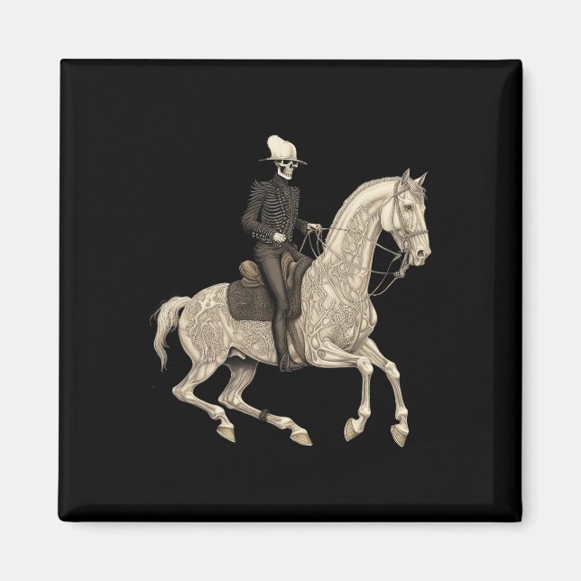 Skeleton Riding Horse Cowboy Horse Lover Halloween Magnet (Framsidan)