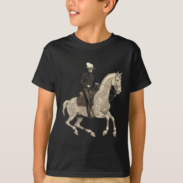 Skeleton Riding Horse Cowboy Horse Lover Halloween T Shirt (Framsida)