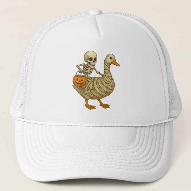 Skeleton Riding Mamma Goose Halloween Funny Pumpki Keps (Framsida)