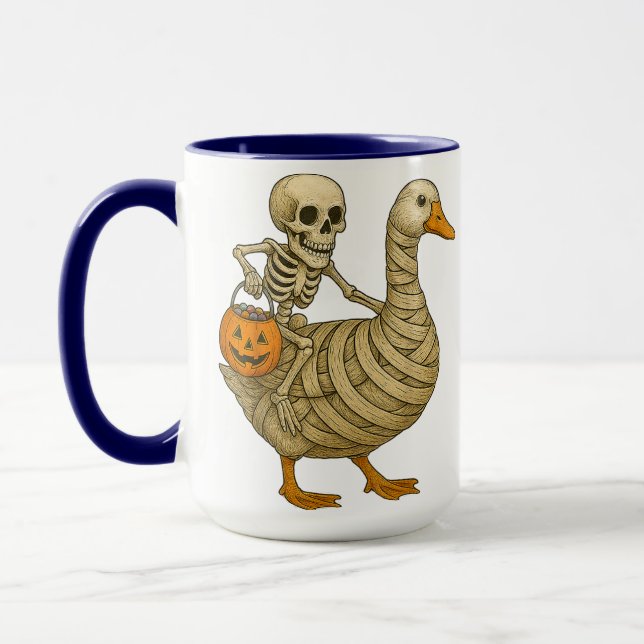 Skeleton Riding Mamma Goose Halloween Funny Pumpki Mugg (Vänster)