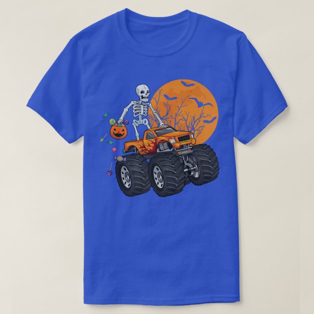 Skeleton Riding Monster Lastbil Halloween Costume  T Shirt (Design framsida)