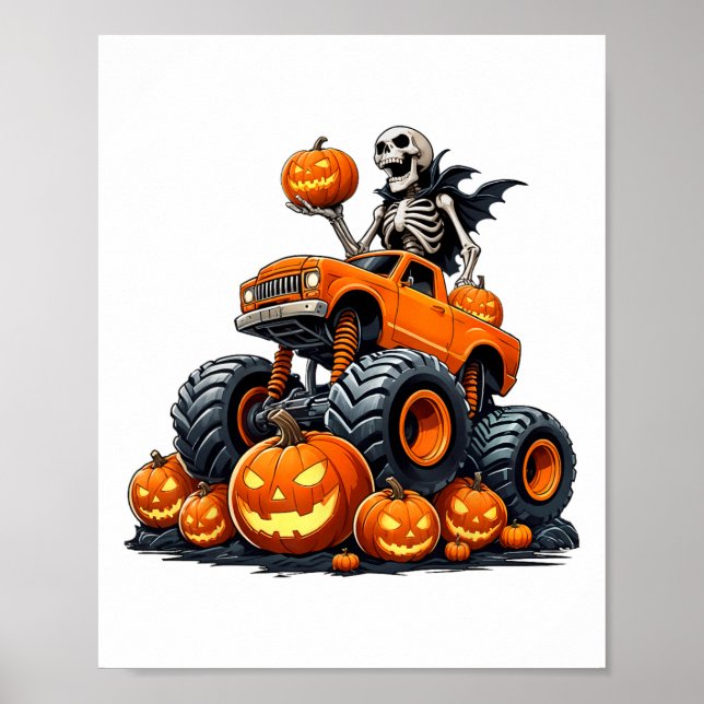 Skeleton Riding Monster Lastbil Halloween Pumpkin  Poster (Framsidan)