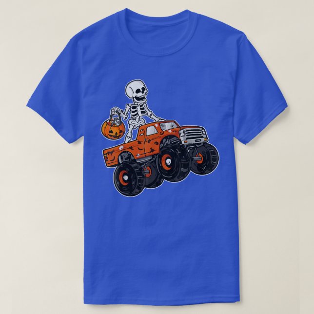 Skeleton Riding Monster Lastbil Lazy Halloween Cos T Shirt (Design framsida)