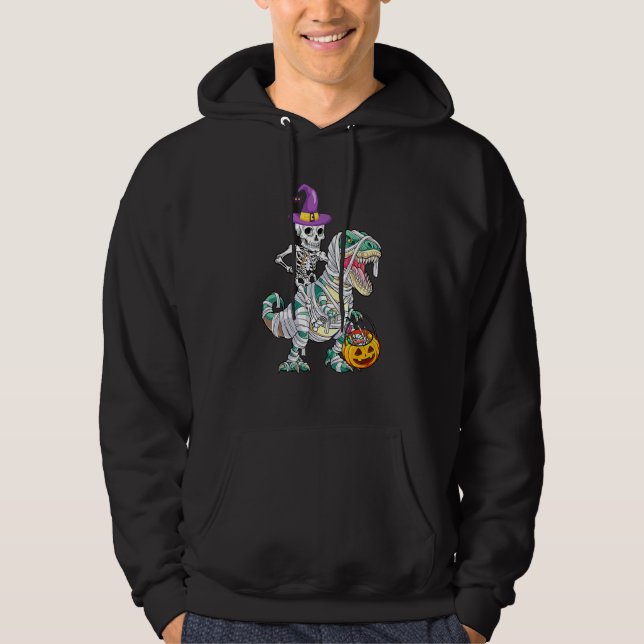 Skeleton Riding Mummy Dinosaur Rex Halloween  Pump Hoodie (Framsida)