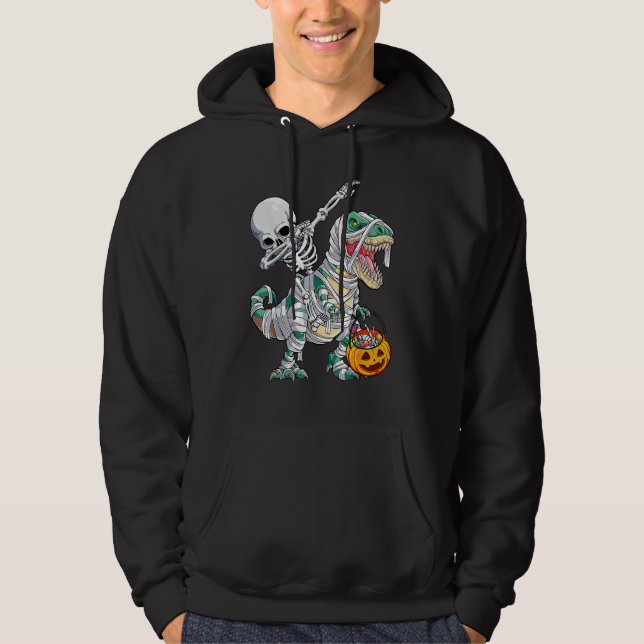Skeleton Riding Mummy Dinosaur Rex Halloween  Pump Hoodie (Framsida)