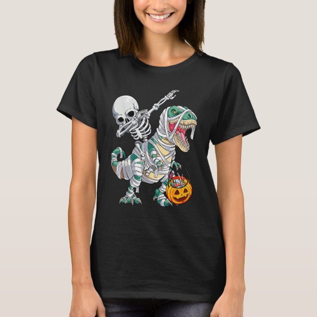 Skeleton Riding Mummy Dinosaur Rex Halloween  Pump T Shirt (Framsida)