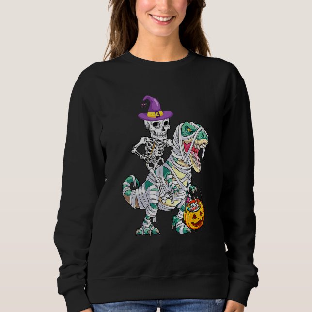 Skeleton Riding Mummy Dinosaur Rex Halloween  Pump T Shirt (Framsida)