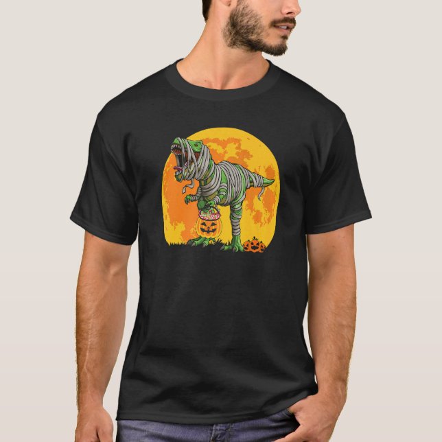 Skeleton Riding Mummy Dinosaur Rex Halloween Pump T Shirt (Framsida)