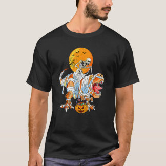 Skeleton Riding Mummy Dinosaur Rex Halloween  Pump T Shirt