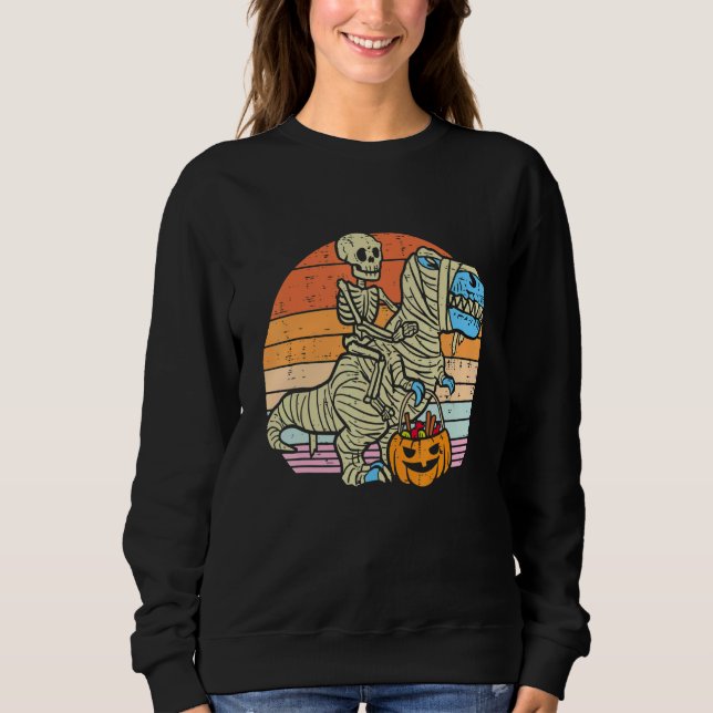 Skeleton Riding Mummy Dinosaur rex Halloween  Pump T Shirt (Framsida)