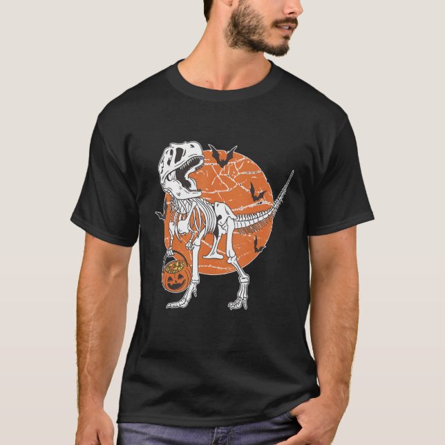 Skeleton Riding Mummy Dinosaur rex Halloween  Pump T Shirt (Framsida)