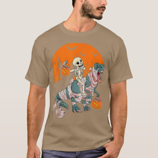 Skeleton Riding Mummy Dinosaur T re Funny Hallowee T Shirt