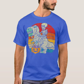Skeleton Riding Mummy Dinosaur T re Retro Hallowee Shirt