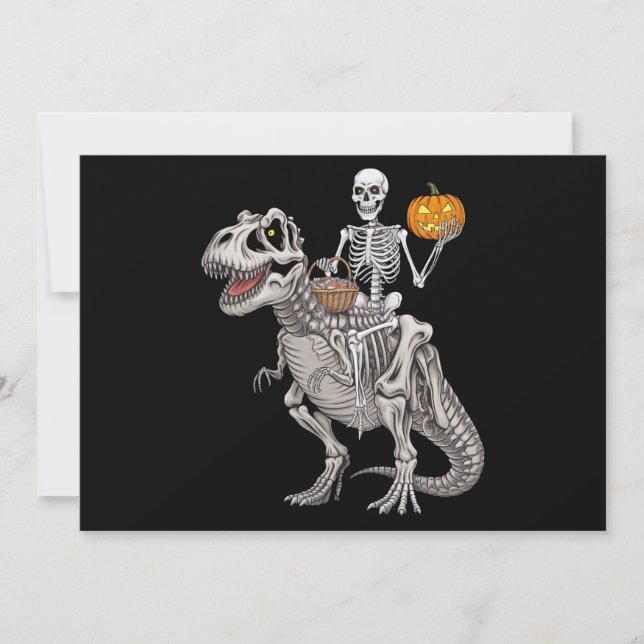 Skeleton Riding Mummy Dinosaur T rex Halloween Inbjudningar (Framsida)