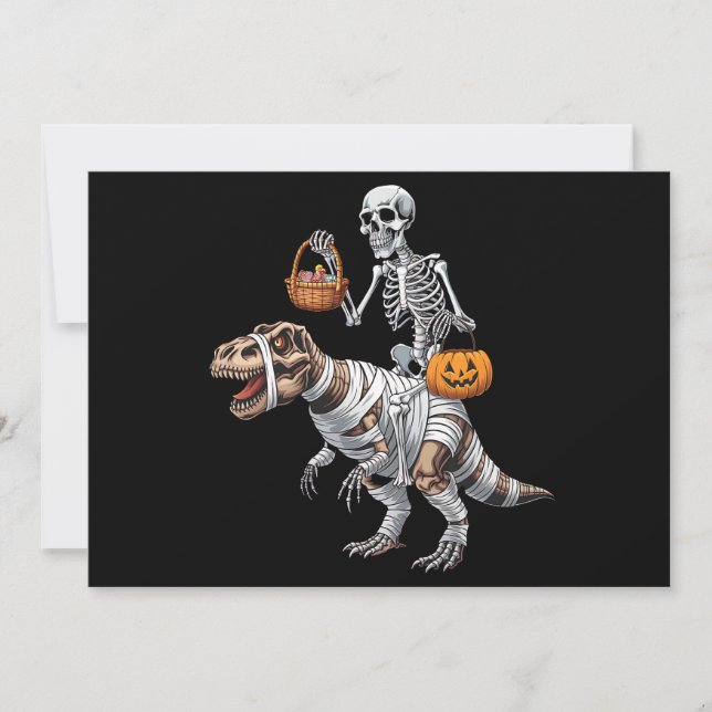 Skeleton Riding Mummy Dinosaur T rex Halloween Rol Inbjudningar (Framsida)