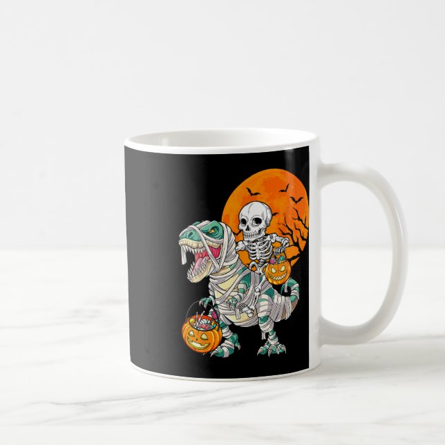 Skeleton Riding Mummy Dinosaur T Rex Halloween Rol Kaffemugg (Höger)