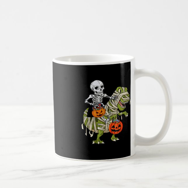 Skeleton Riding Mummy Dinosaur T rex Halloween Rol Kaffemugg (Höger)