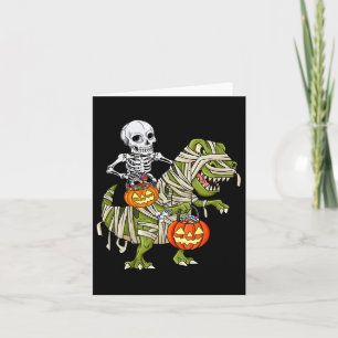 Skeleton Riding Mummy Dinosaur T Rex Halloween Rol Kort