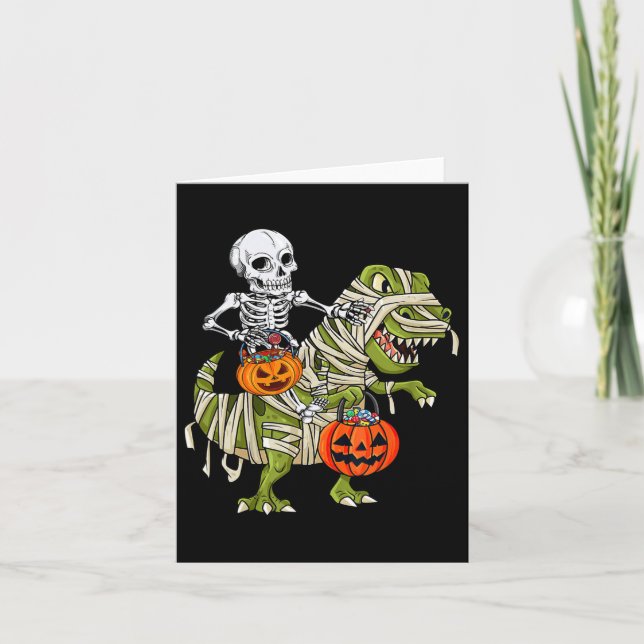 Skeleton Riding Mummy Dinosaur T Rex Halloween Rol Kort (Framsida)