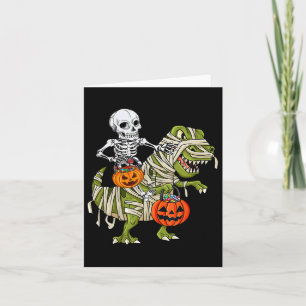 Skeleton Riding Mummy Dinosaur T Rex Halloween Rol Kort